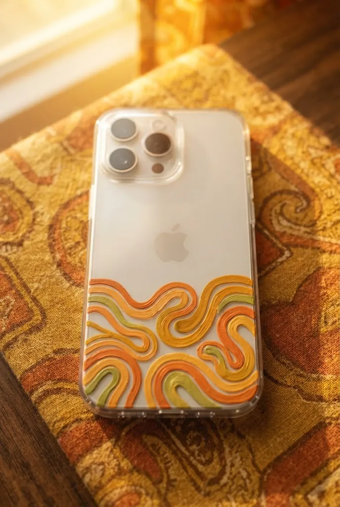 Clear phone case with retro swirl pattern accent