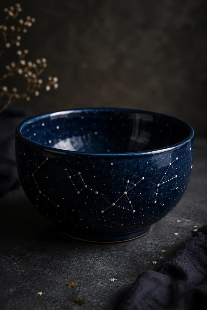  Navy bowl painted with constellation night sky design