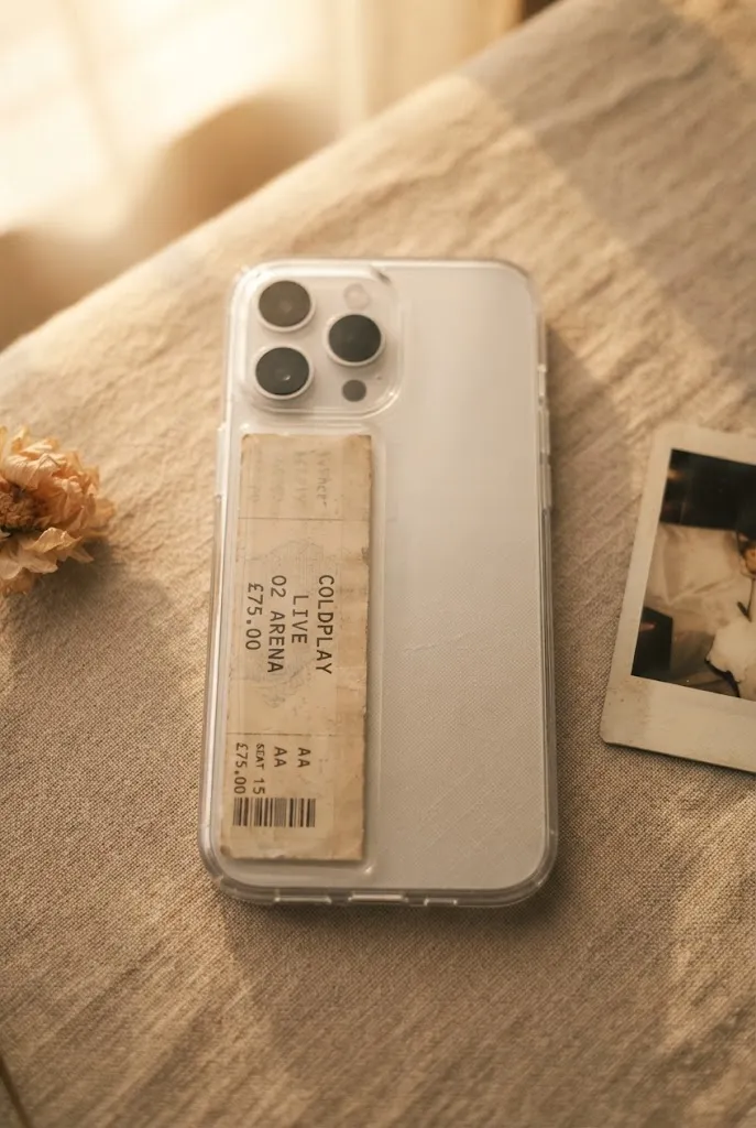 Clear phone case with concert ticket stub keepsake