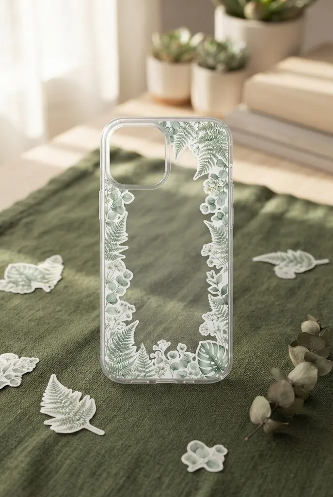Botanical leaf border sticker design phone case