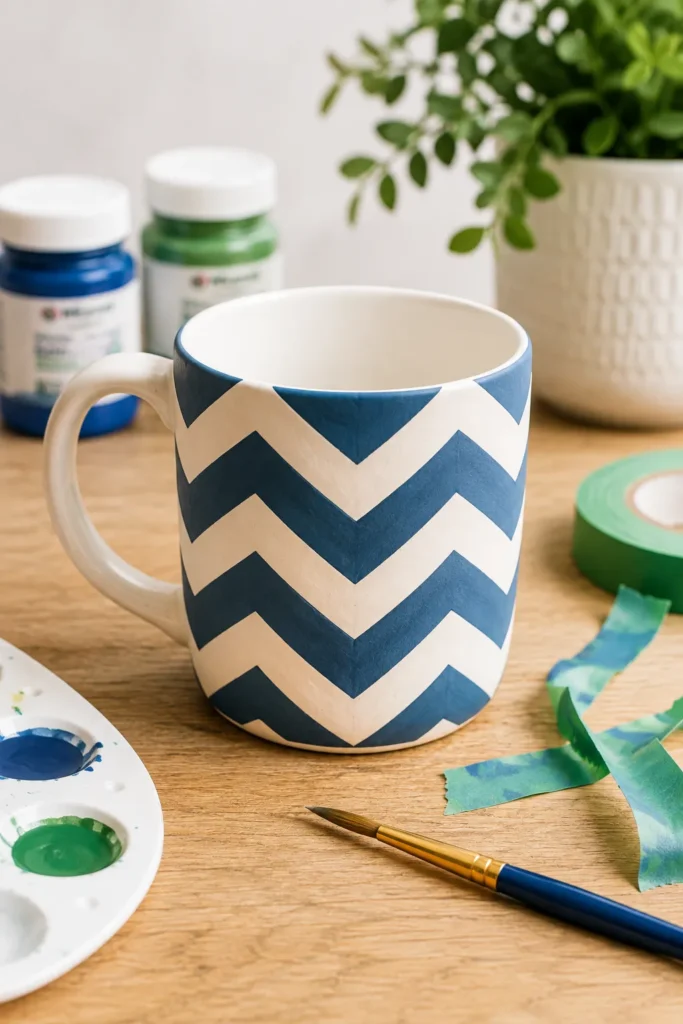 Painter's tape chevron pattern mug design
