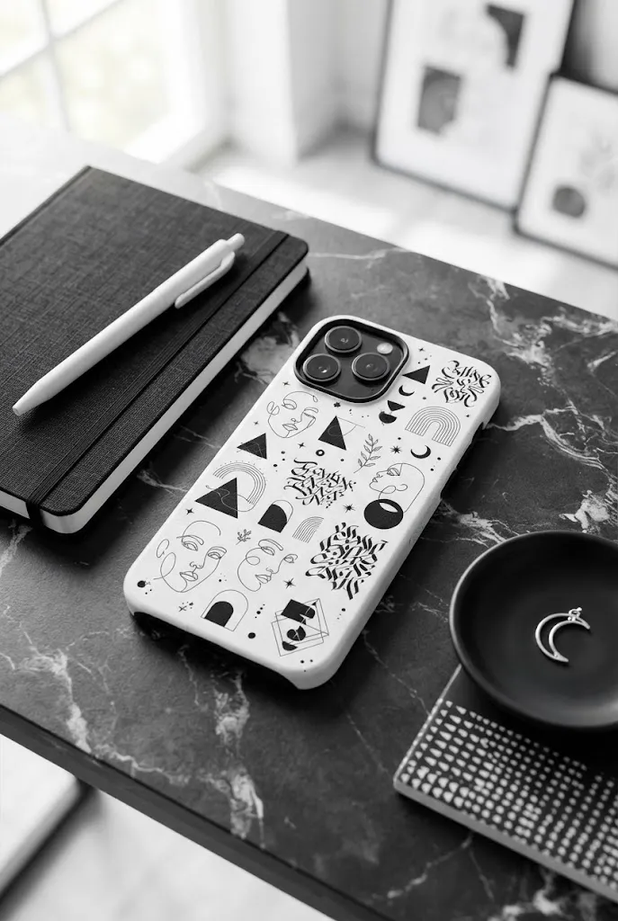 Black and white monochrome DIY phone case.