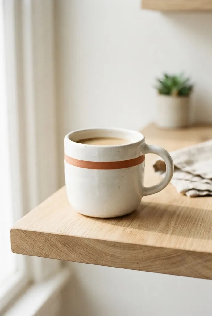 Mug painted with a single terracotta rim stripe