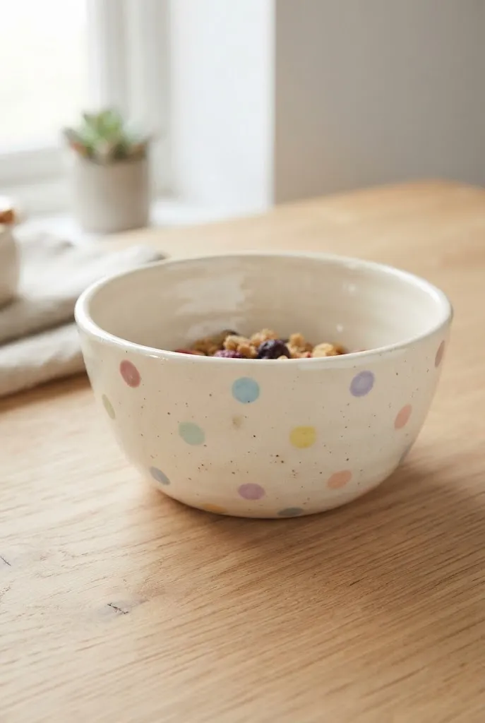 Bowl painted with scattered pastel polka dots