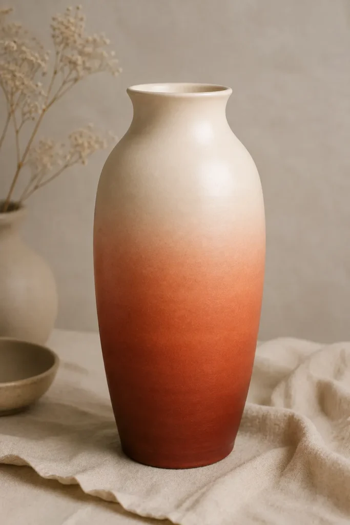 Vase painted with terracotta to cream ombre gradient
