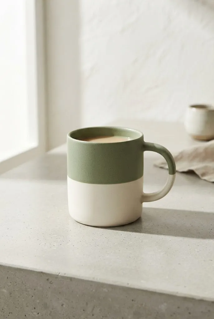 Two tone color block mug in sage green and cream
