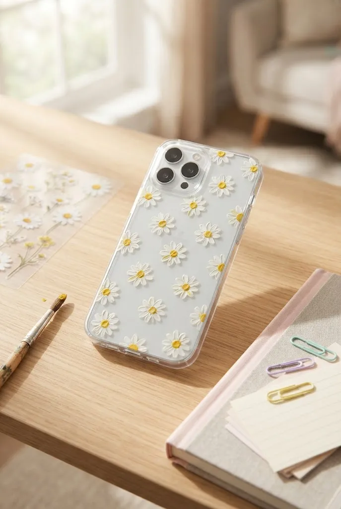 Handmade daisy flower aesthetic phone case.