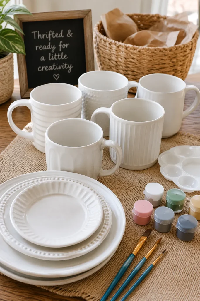 Thrifted ceramic pieces for DIY pottery painting
