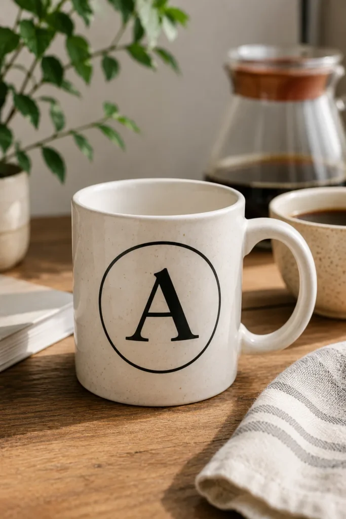  Initial monogram painted ceramic mug