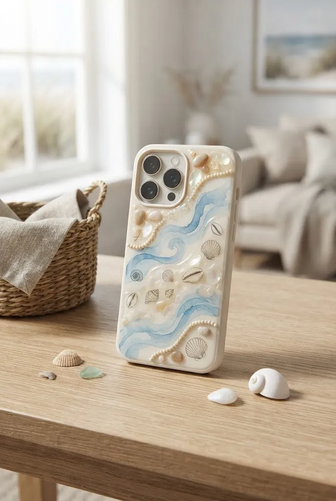 Coastal ocean-inspired DIY phone case.