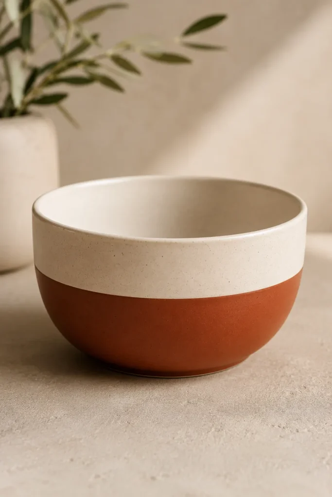  Color block ceramic bowl in terracotta and cream