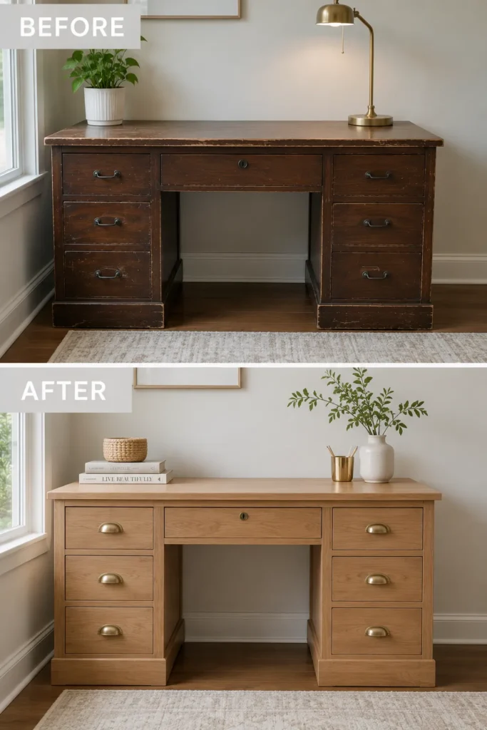 Budget thrifted desk makeover for a study space