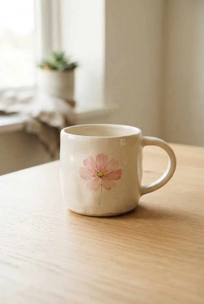 Mug painted with a single pink flower bloom