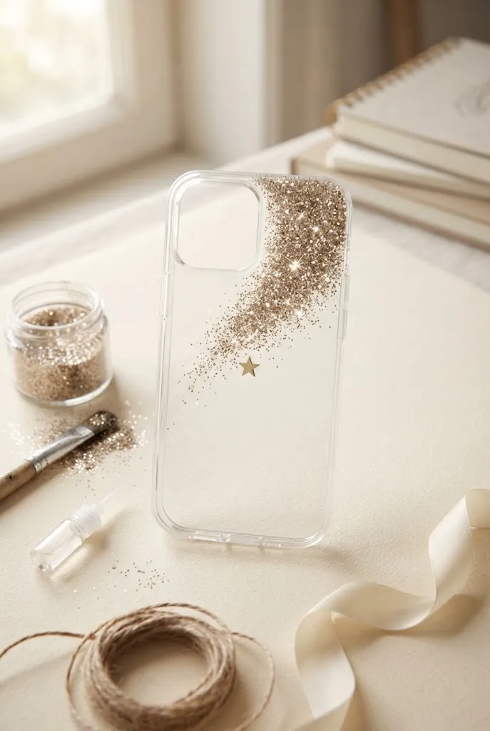 DIY phone case with a glitter accent.