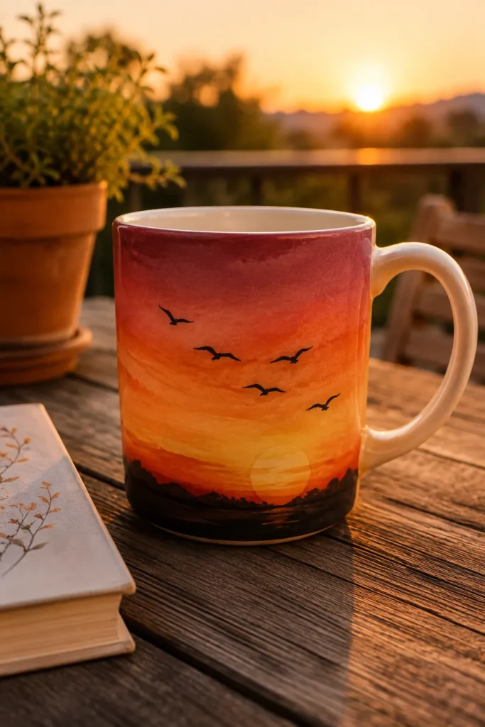  Sunset gradient sky painted mug design
