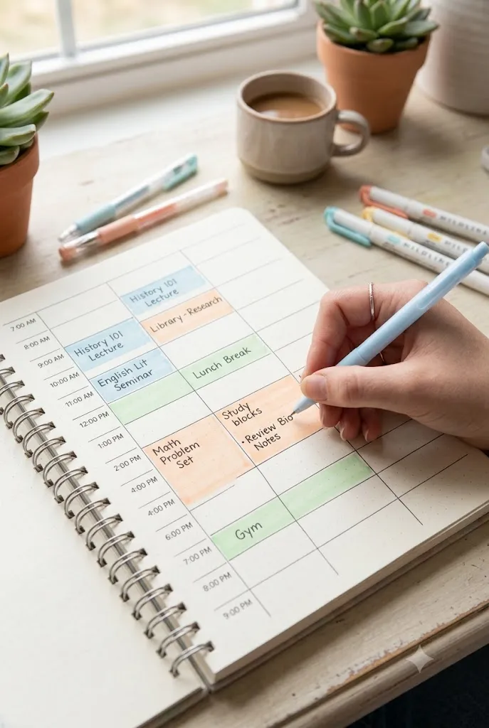 Time blocked daily student planner page