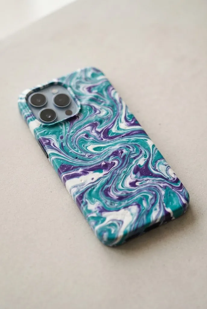 Phone case with marbled nail polish design