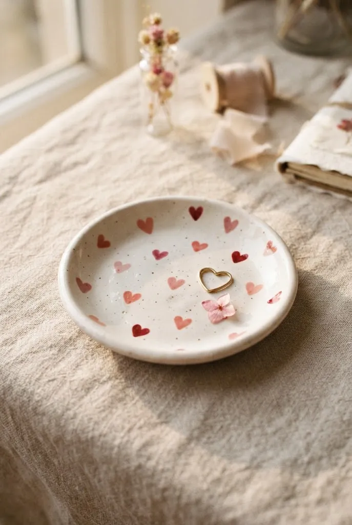Trinket dish painted with scattered heart design