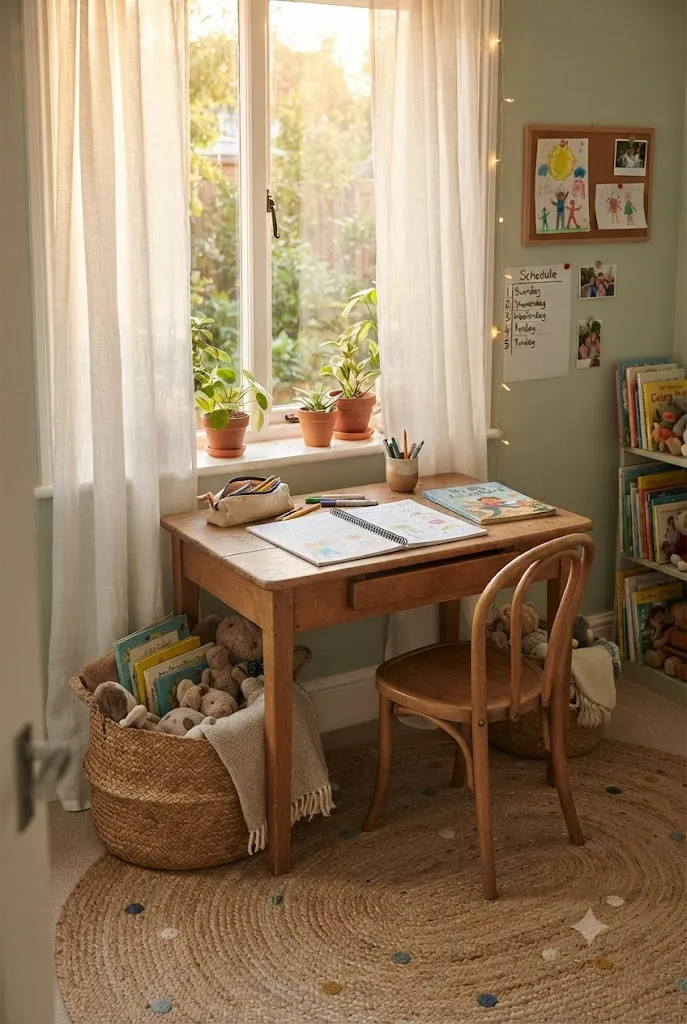 Cozy study desk setup near a sunlit window