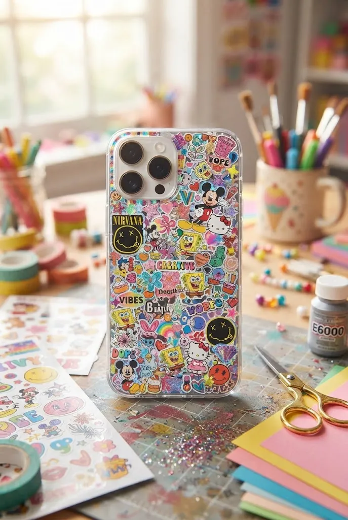 Full coverage sticker collage phone case design