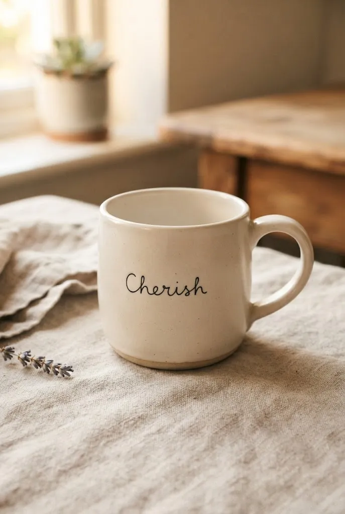 Mug painted with a simple handwritten word